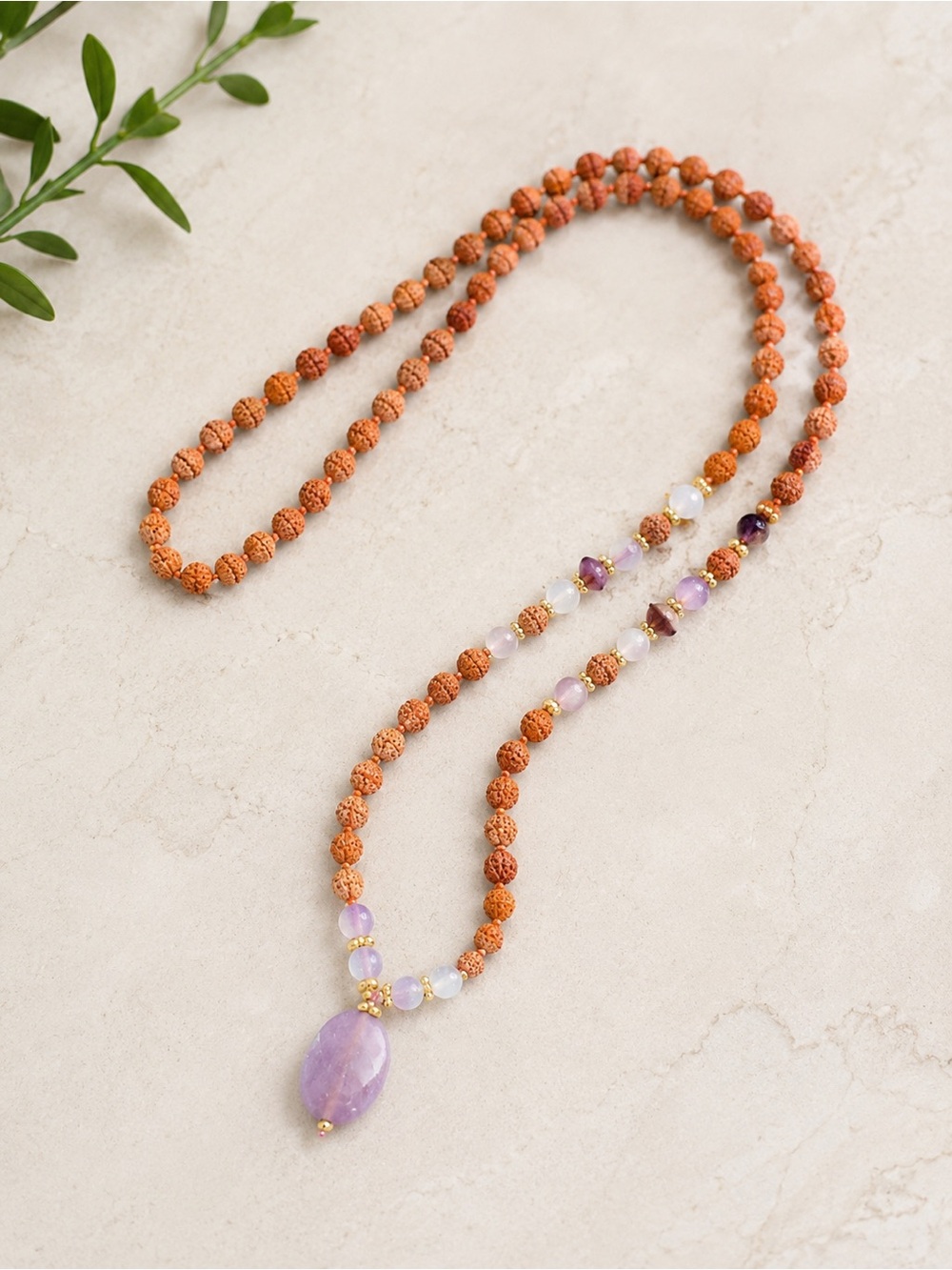 Lavender Amethyst Pendant Mala Necklace - Women Jewelry